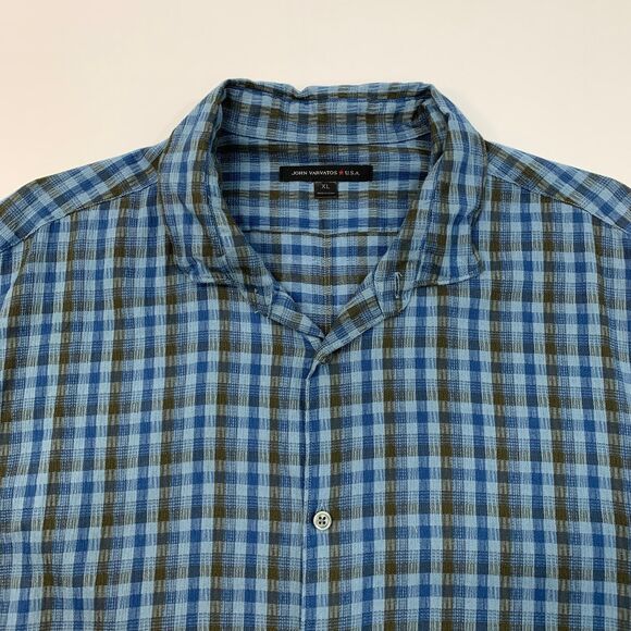 John Varvatos Shirt Mens XL Extra Large Blue Green Plaid Button Up Long Sleeve - Picture 3 of 10